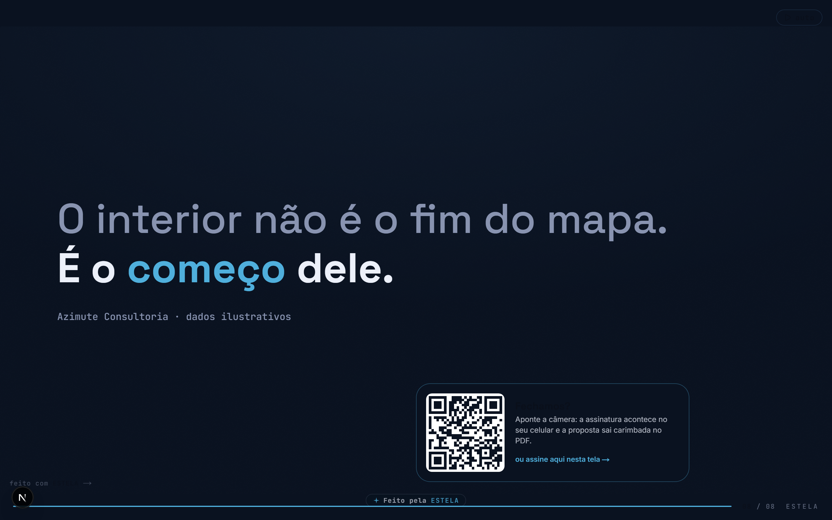 Último slide da proposta com o painel de assinatura: QR e o convite Fechamos?